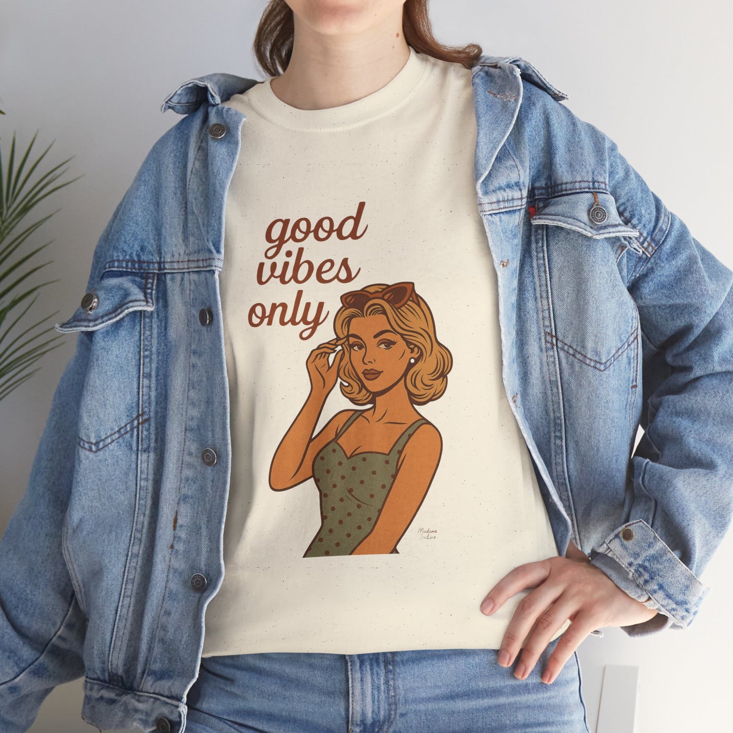 Retro Graphic Unisex T-Shirt – Good Vibes Only Vintage Pin Up Tee, 50s Inspired Feminine Empowerment Top, Spiritual Positive Energy Shirt - Madame Soulière
