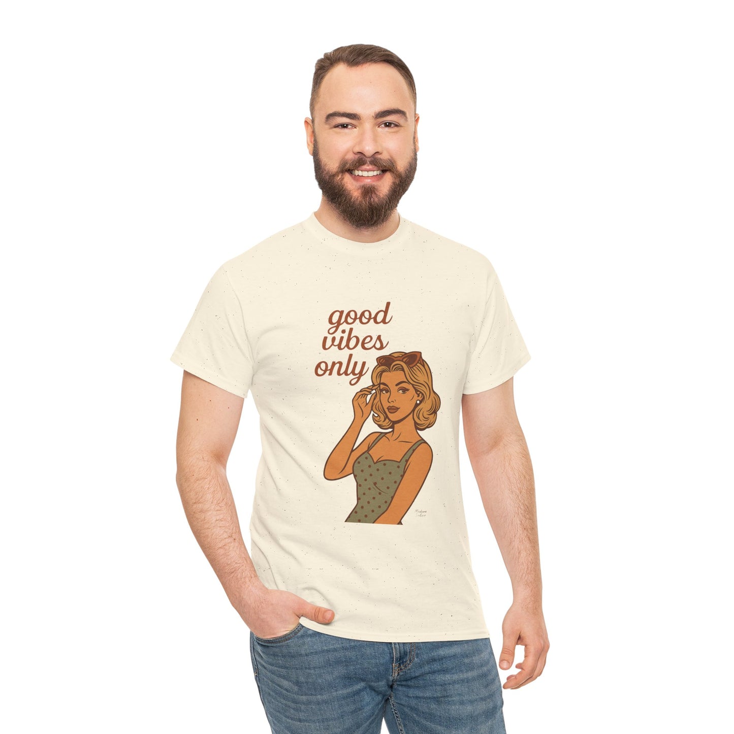 Retro Graphic Unisex T-Shirt – Good Vibes Only Vintage Pin Up Tee, 50s Inspired Feminine Empowerment Top, Spiritual Positive Energy Shirt - Madame Soulière