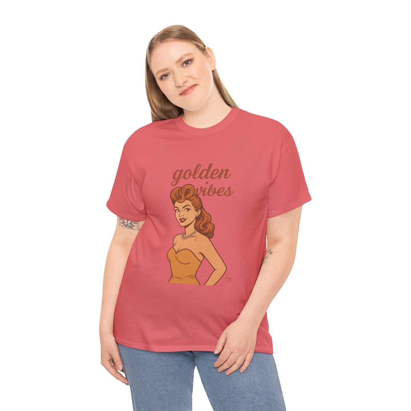Golden Vibes – Retro Pin-Up Graphic Tee | Unisex Vintage Aesthetic T-Shirt - Madame Soulière