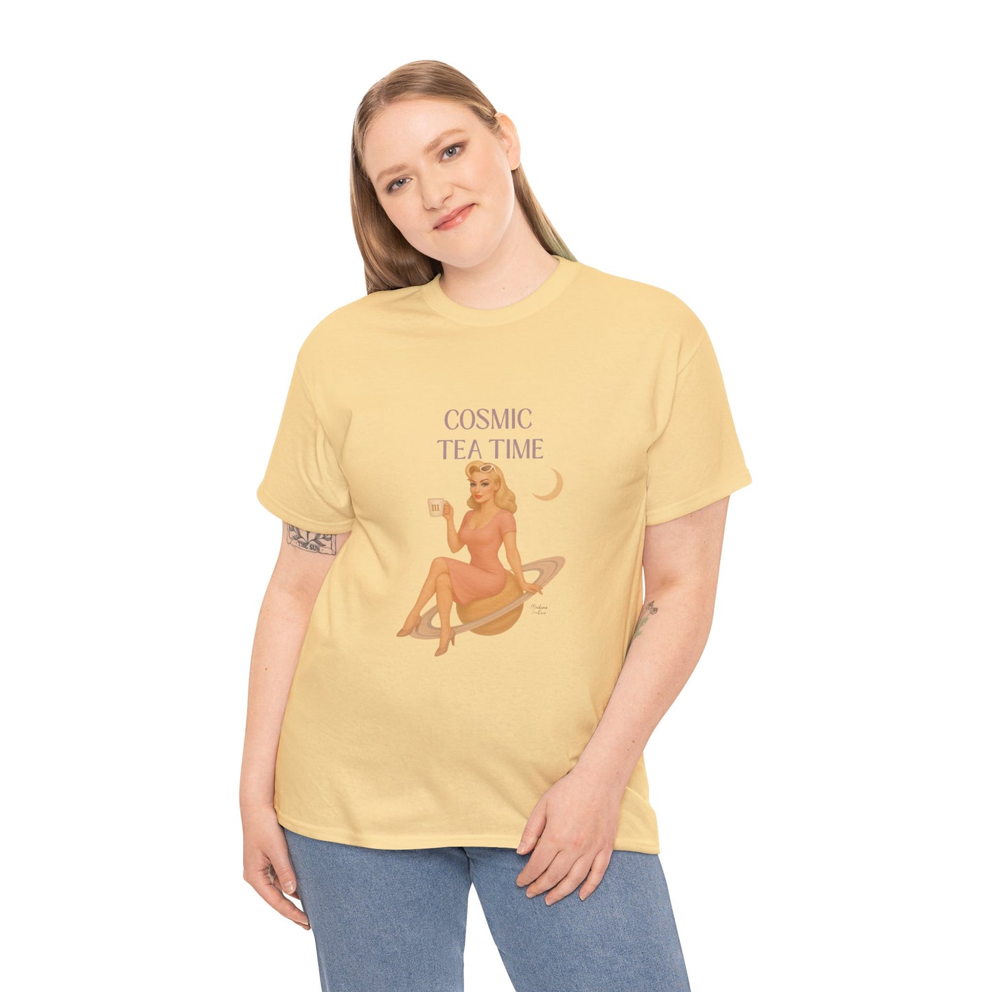 Cosmic Tea Time 111 Unisex T-Shirt – Retro Vintage Graphic Tee, Angel Number Shirt, Spiritual Pin Up Top, Unisex Cosmic Vibes Tee - Madame Soulière
