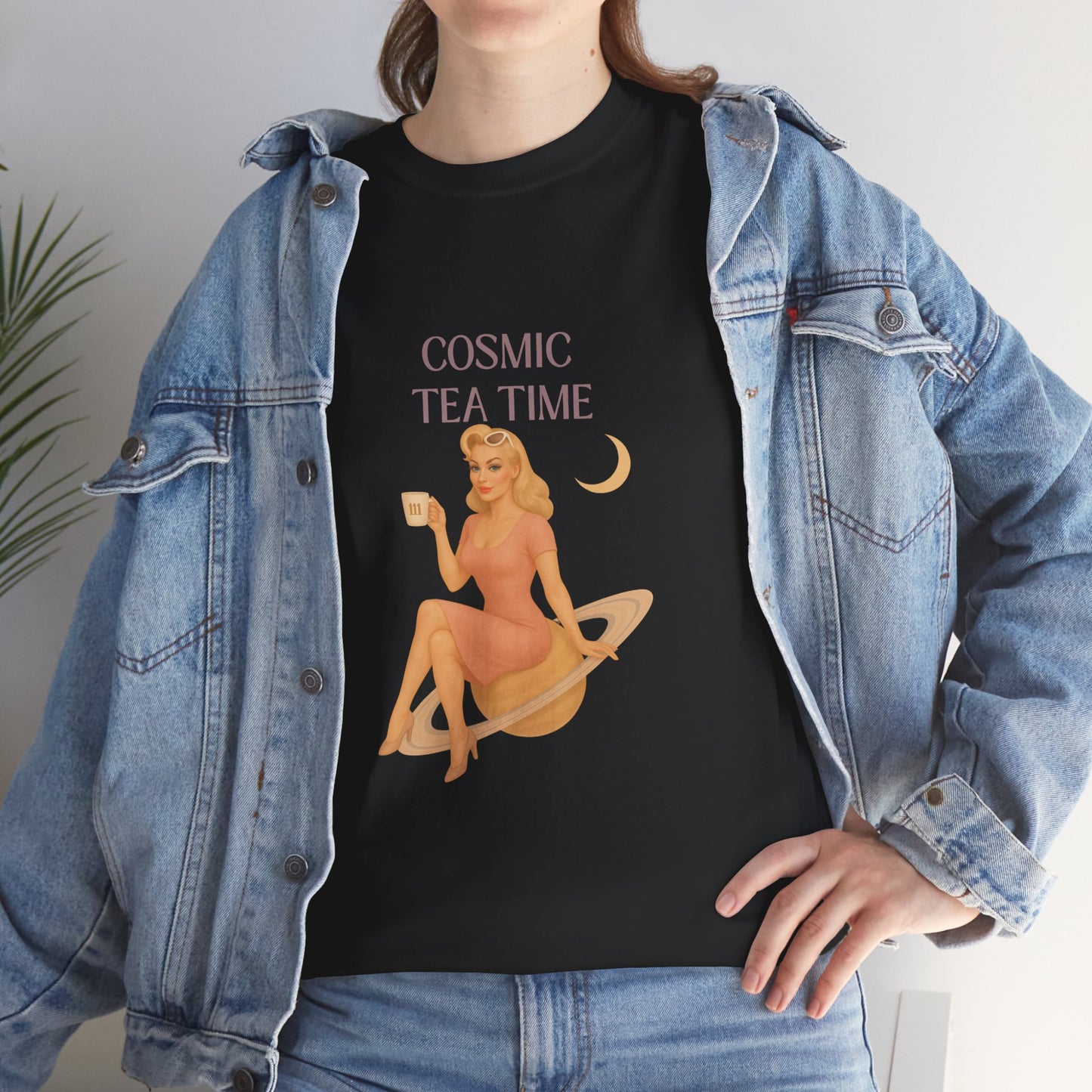 Cosmic Tea Time 111 Unisex T-Shirt – Retro Vintage Graphic Tee, Angel Number Shirt, Spiritual Pin Up Top, Unisex Cosmic Vibes Tee - Madame Soulière