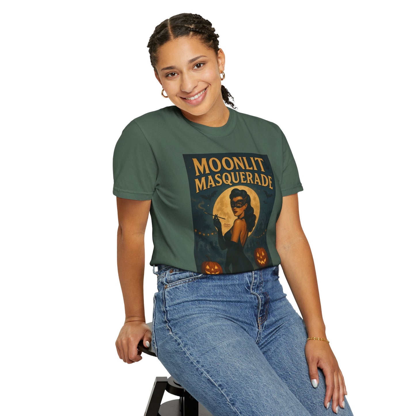 Moonlit Masquerade Halloween Unisex T-Shirt – Retro Vintage Masquerade Ball Graphic Tee, Spooky Horror Top - Madame Soulière