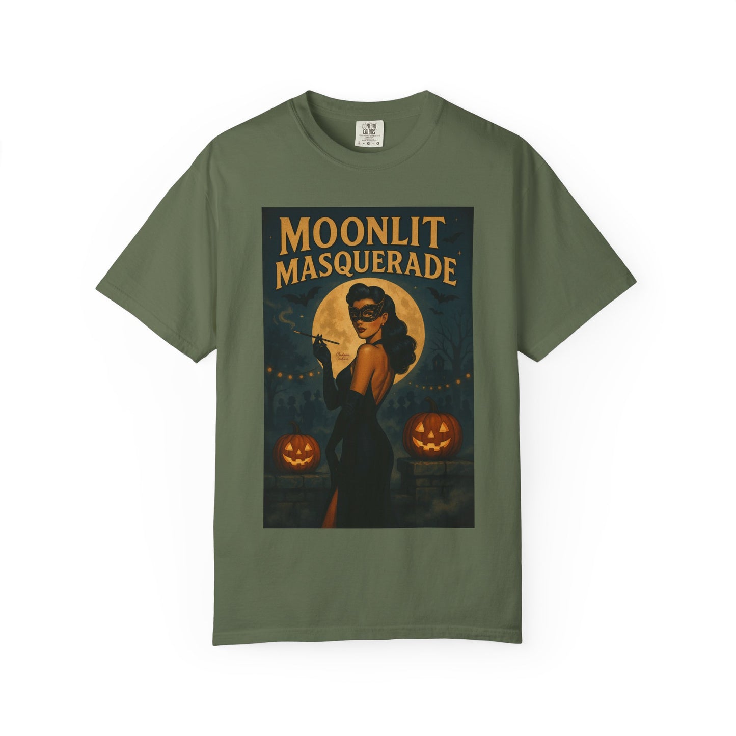 Moonlit Masquerade Halloween Unisex T-Shirt – Retro Vintage Masquerade Ball Graphic Tee, Spooky Horror Top - Madame Soulière
