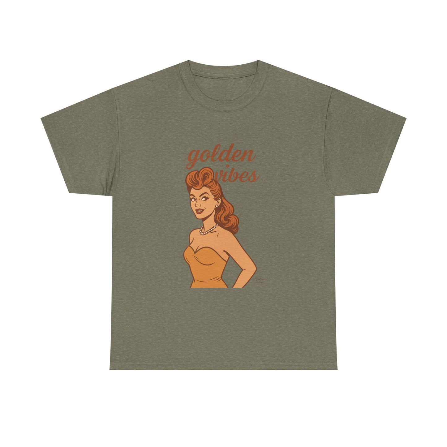Golden Vibes – Retro Pin-Up Graphic Tee | Unisex Vintage Aesthetic T-Shirt - Madame Soulière