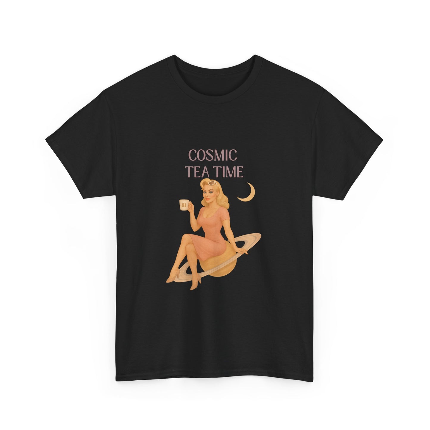 Cosmic Tea Time 111 Unisex T-Shirt – Retro Vintage Graphic Tee, Angel Number Shirt, Spiritual Pin Up Top, Unisex Cosmic Vibes Tee - Madame Soulière
