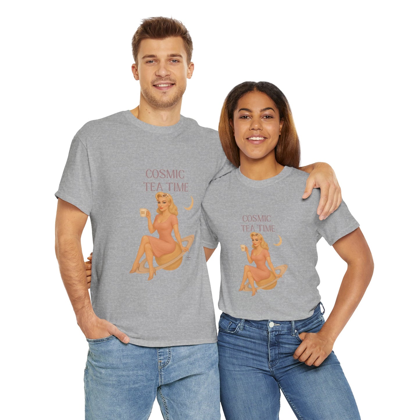 Cosmic Tea Time 111 Unisex T-Shirt – Retro Vintage Graphic Tee, Angel Number Shirt, Spiritual Pin Up Top, Unisex Cosmic Vibes Tee - Madame Soulière