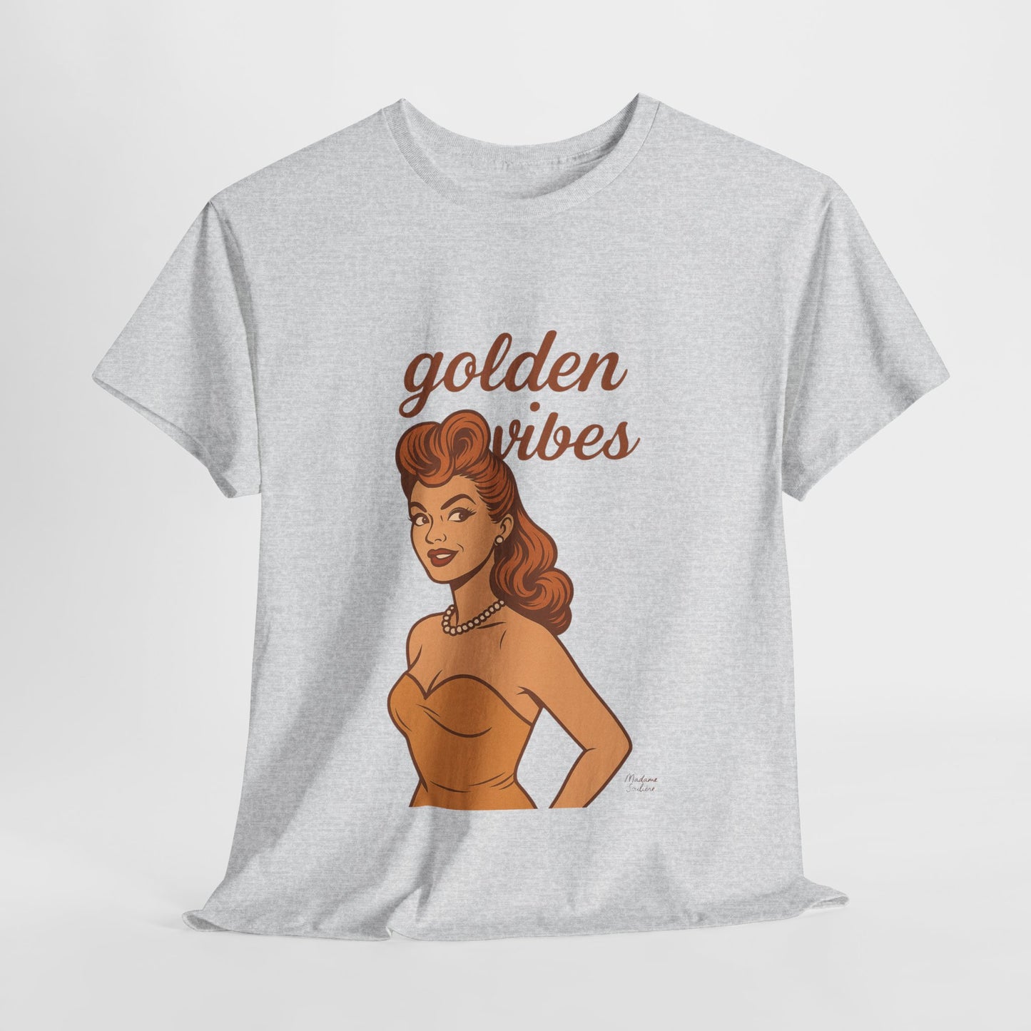 Golden Vibes – Retro Pin-Up Graphic Tee | Unisex Vintage Aesthetic T-Shirt - Madame Soulière