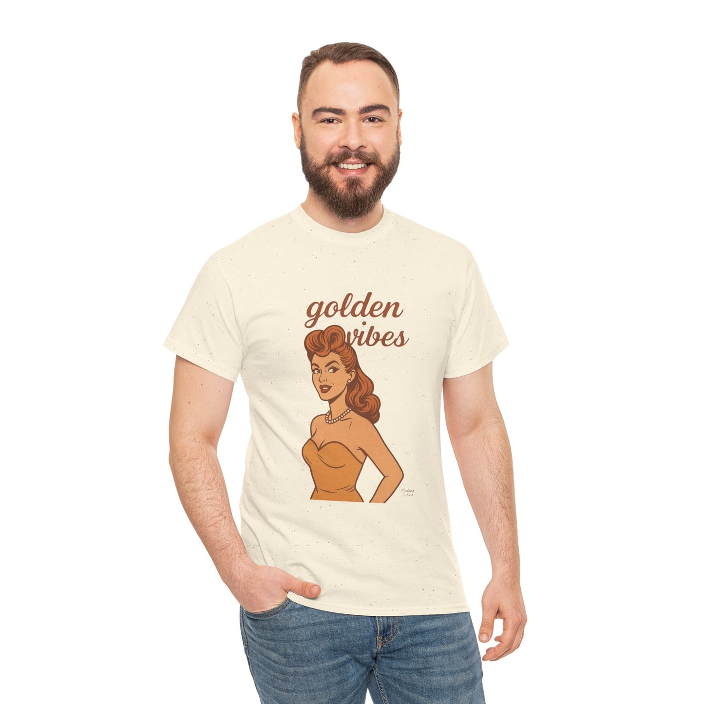 Golden Vibes – Retro Pin-Up Graphic Tee | Unisex Vintage Aesthetic T-Shirt - Madame Soulière