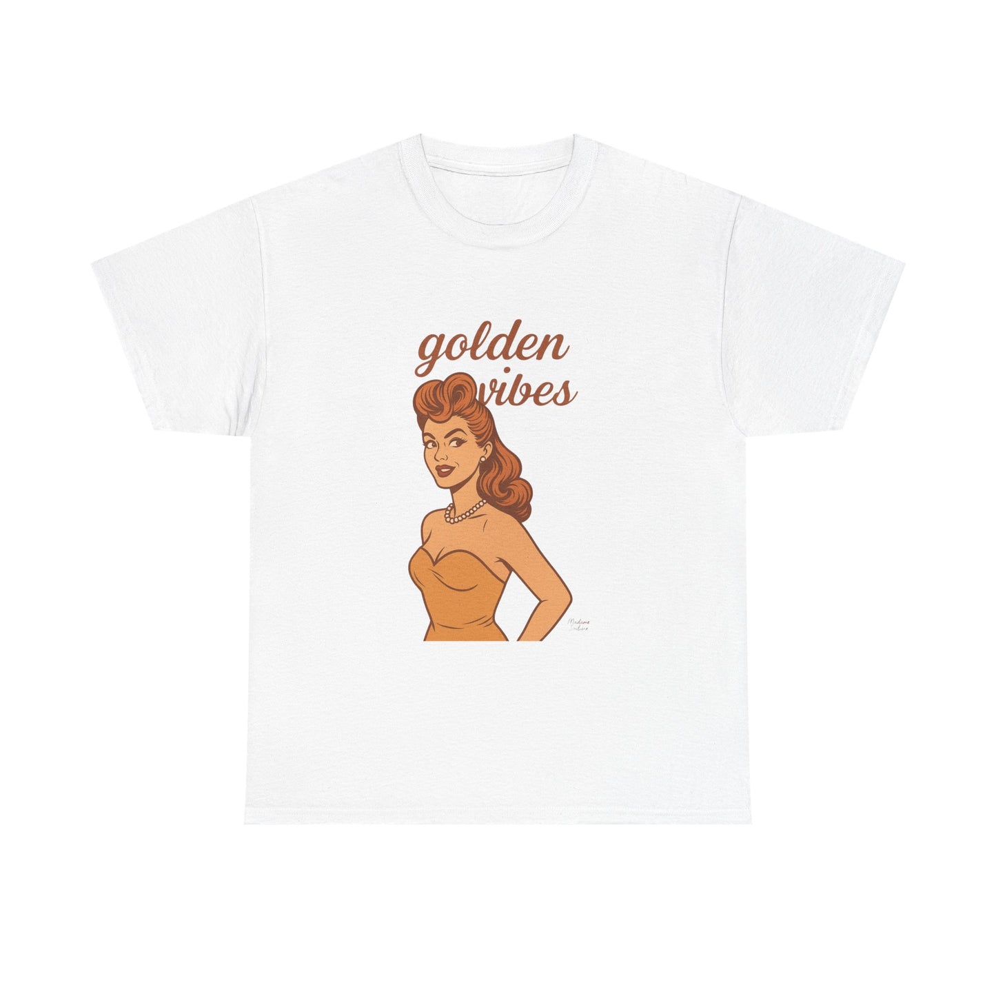 Golden Vibes – Retro Pin-Up Graphic Tee | Unisex Vintage Aesthetic T-Shirt - Madame Soulière