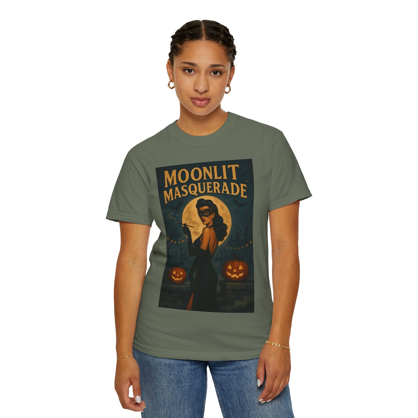 Moonlit Masquerade Halloween Unisex T-Shirt – Retro Vintage Masquerade Ball Graphic Tee, Spooky Horror Top - Madame Soulière