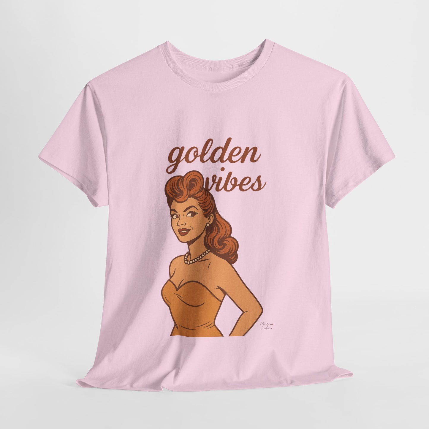 Golden Vibes – Retro Pin-Up Graphic Tee | Unisex Vintage Aesthetic T-Shirt - Madame Soulière
