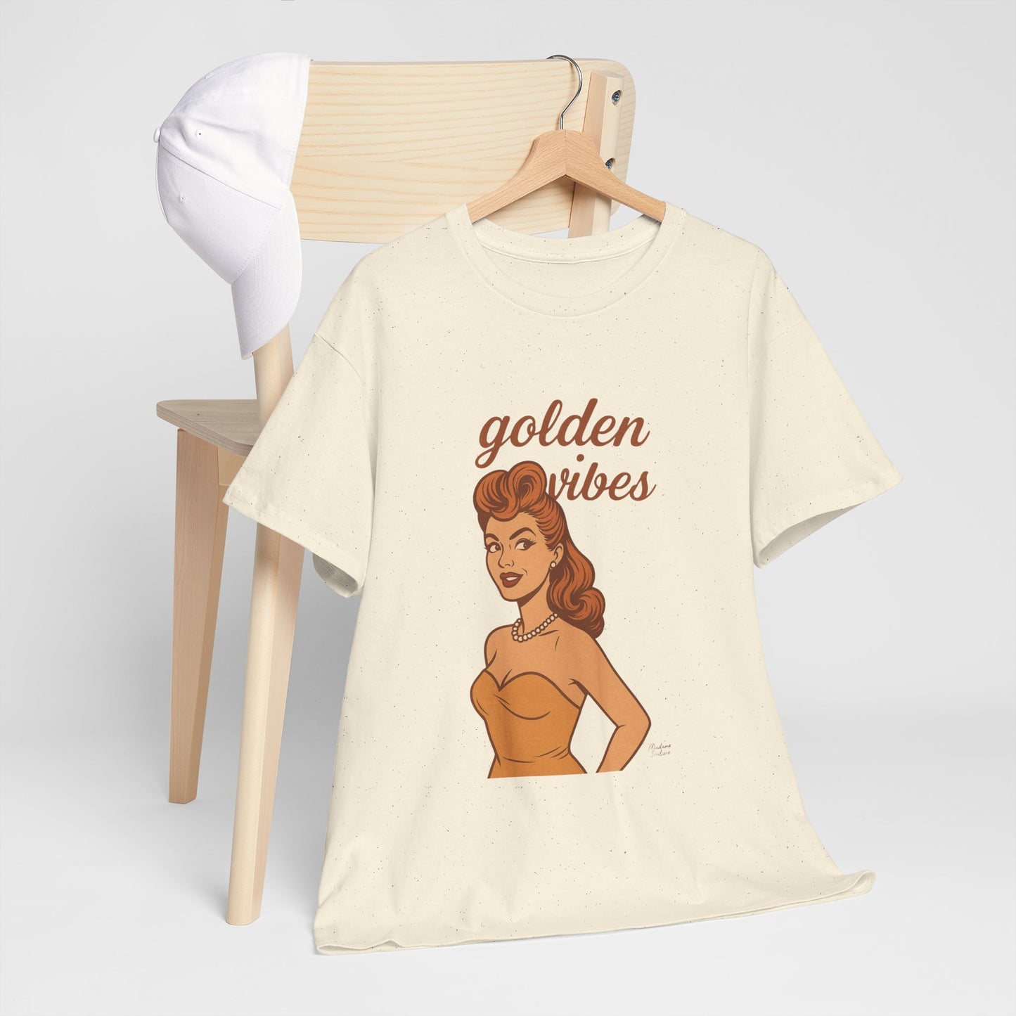 Golden Vibes – Retro Pin-Up Graphic Tee | Unisex Vintage Aesthetic T-Shirt - Madame Soulière
