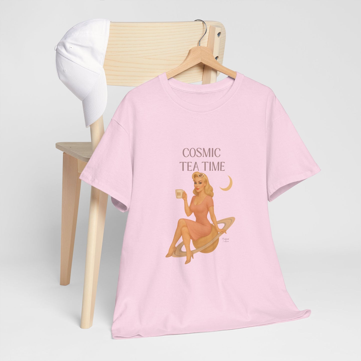Cosmic Tea Time 111 Unisex T-Shirt – Retro Vintage Graphic Tee, Angel Number Shirt, Spiritual Pin Up Top, Unisex Cosmic Vibes Tee - Madame Soulière