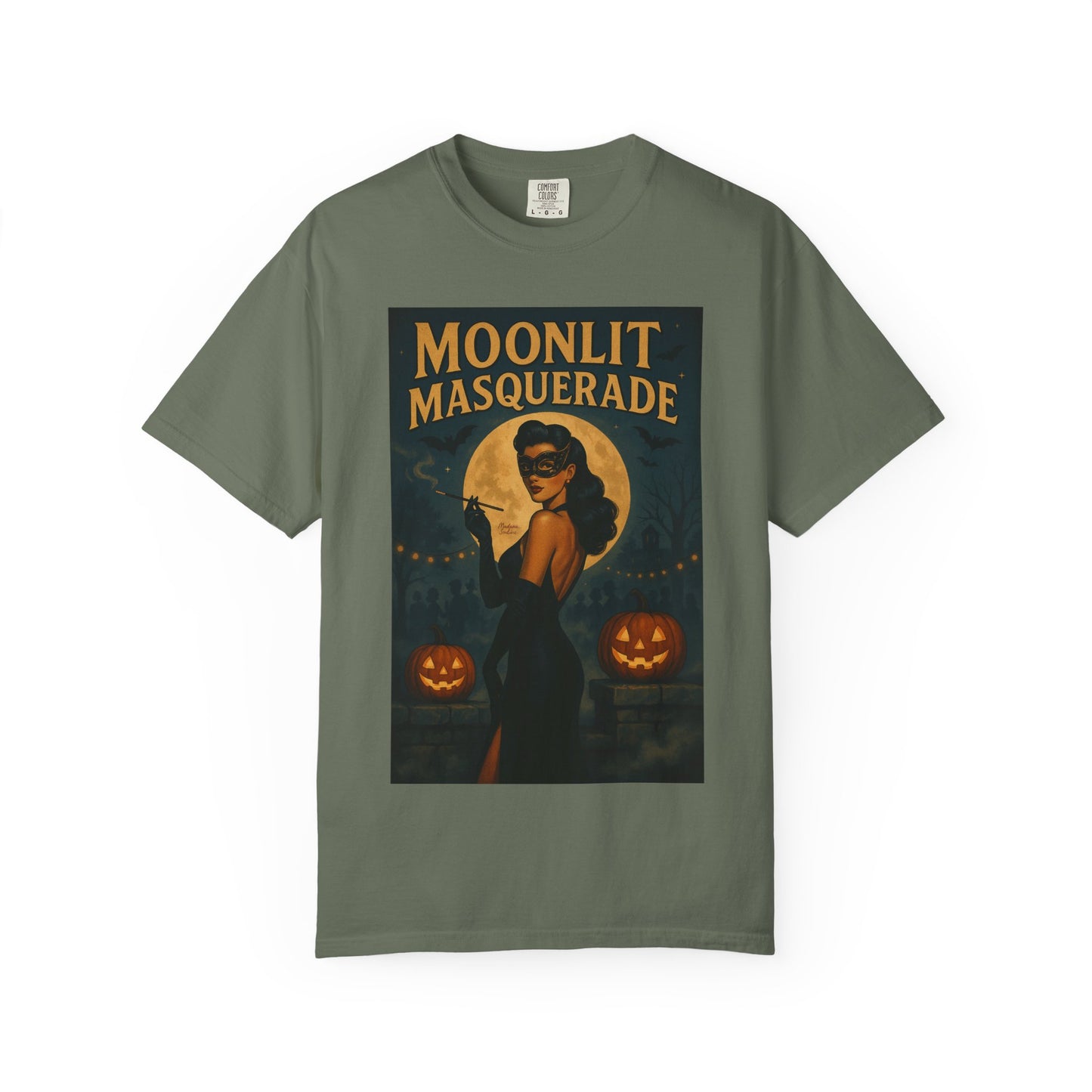 Moonlit Masquerade Halloween Unisex T-Shirt – Retro Vintage Masquerade Ball Graphic Tee, Spooky Horror Top - Madame Soulière