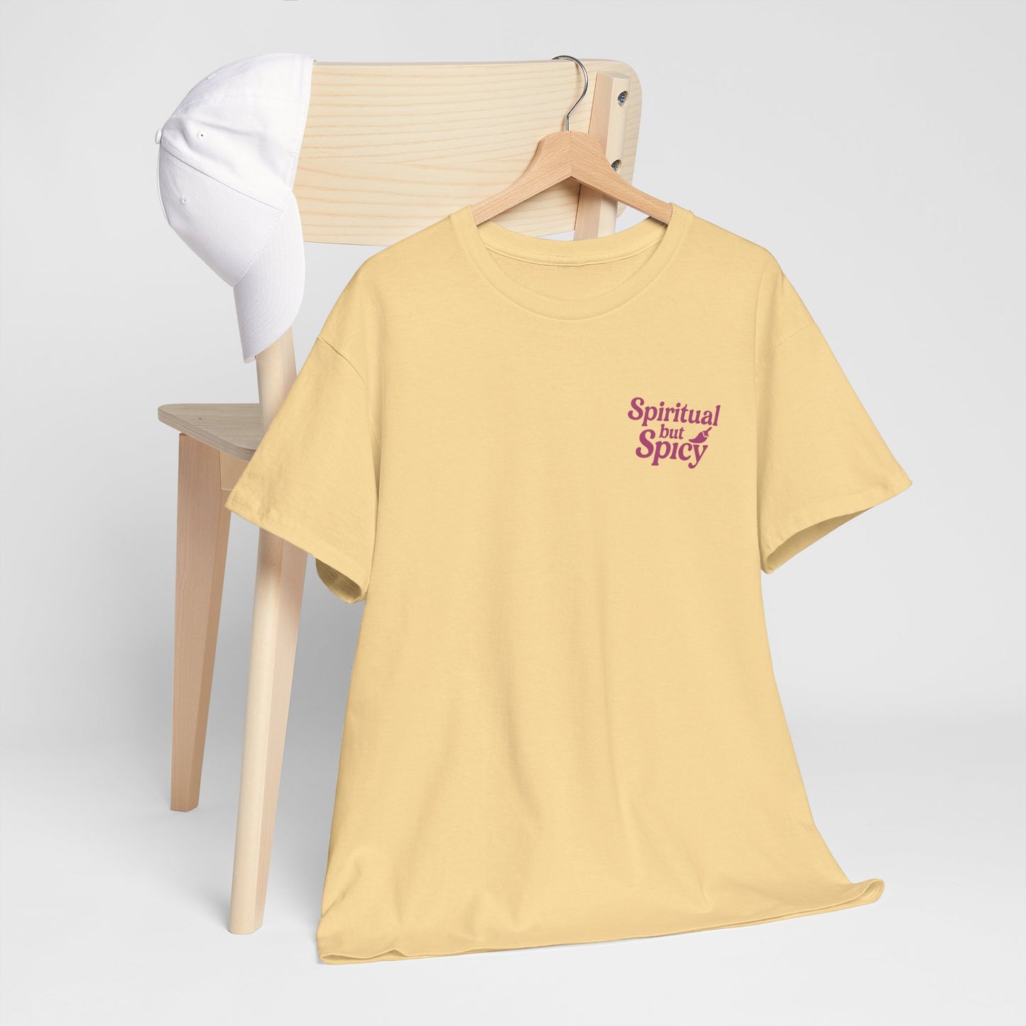 Spiritual but Spicy Unisex T-Shirt – Retro Mini Slogan Tee, Vintage Inspired Graphic Top, Feminine Statement Shirt - Madame Soulière