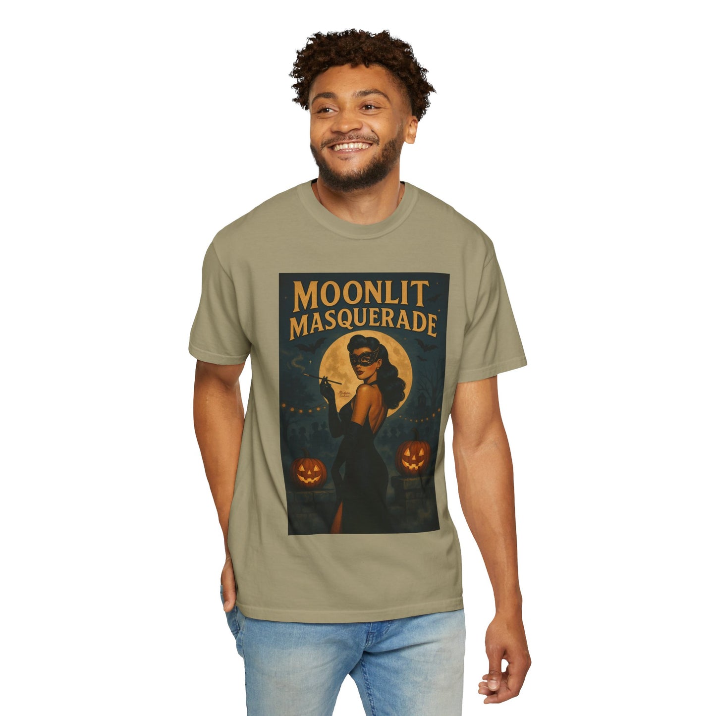 Moonlit Masquerade Halloween Unisex T-Shirt – Retro Vintage Masquerade Ball Graphic Tee, Spooky Horror Top - Madame Soulière