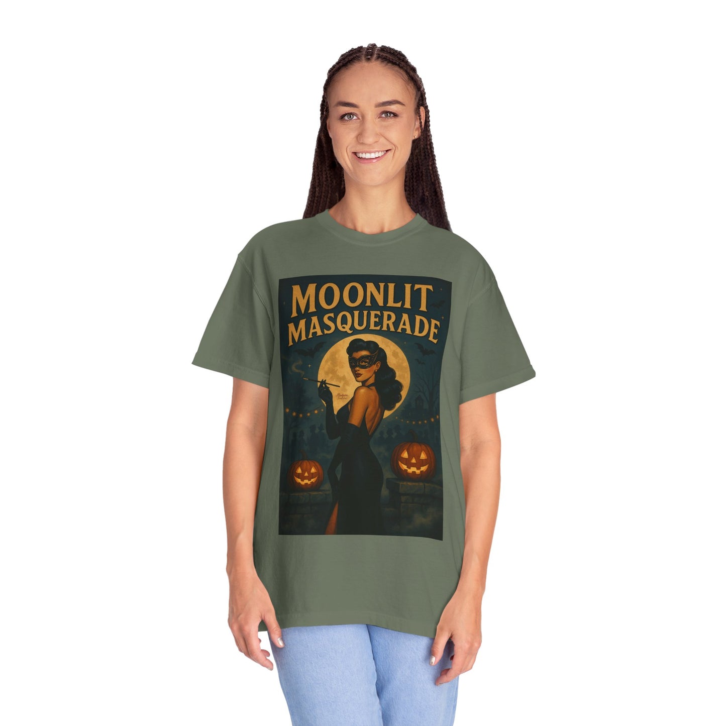 Moonlit Masquerade Halloween Unisex T-Shirt – Retro Vintage Masquerade Ball Graphic Tee, Spooky Horror Top - Madame Soulière