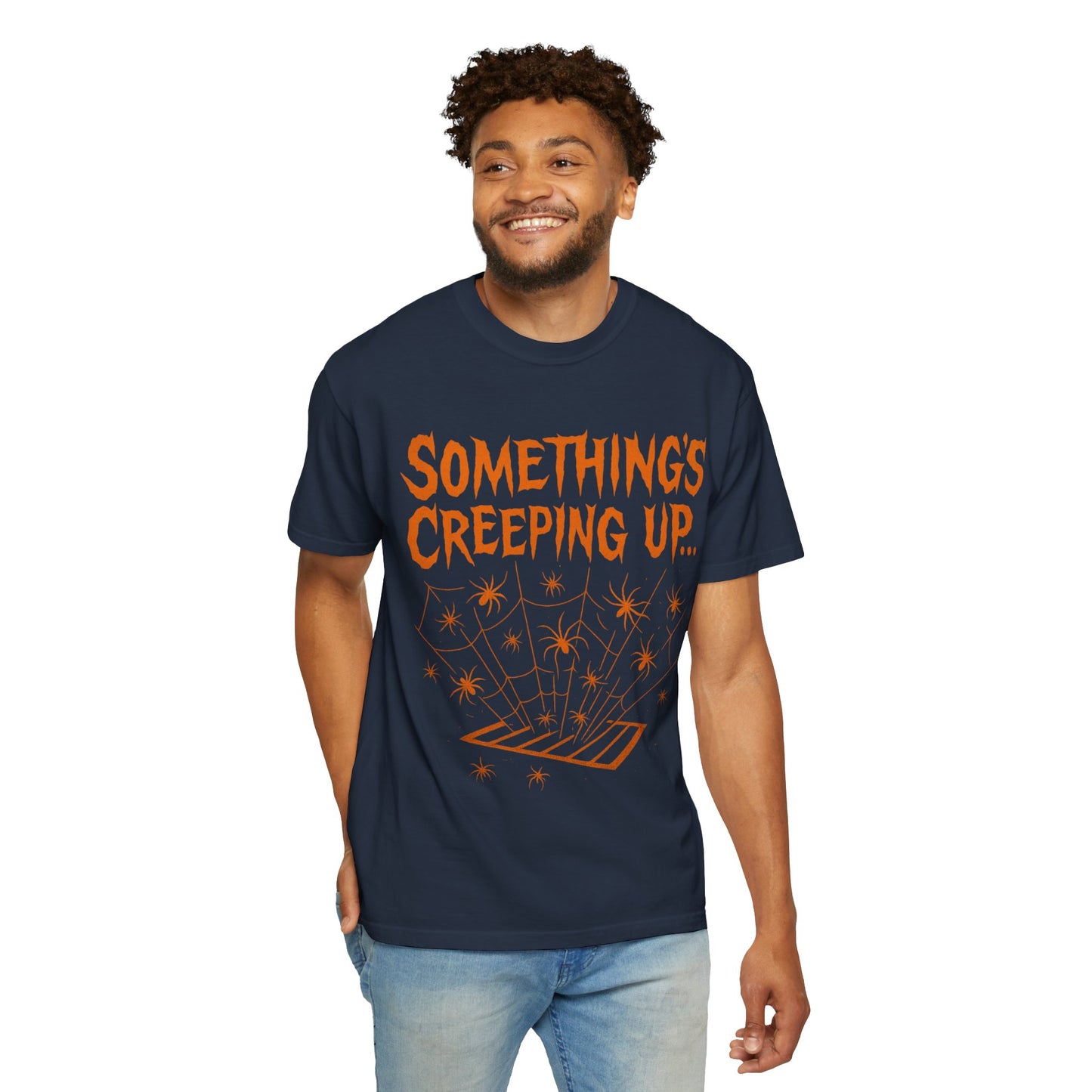 Halloween Creepy Unisex T-Shirt – Something’s Creeping Up Graphic Tee, Retro Vintage Spooky Top, Scary Season - Madame Soulière