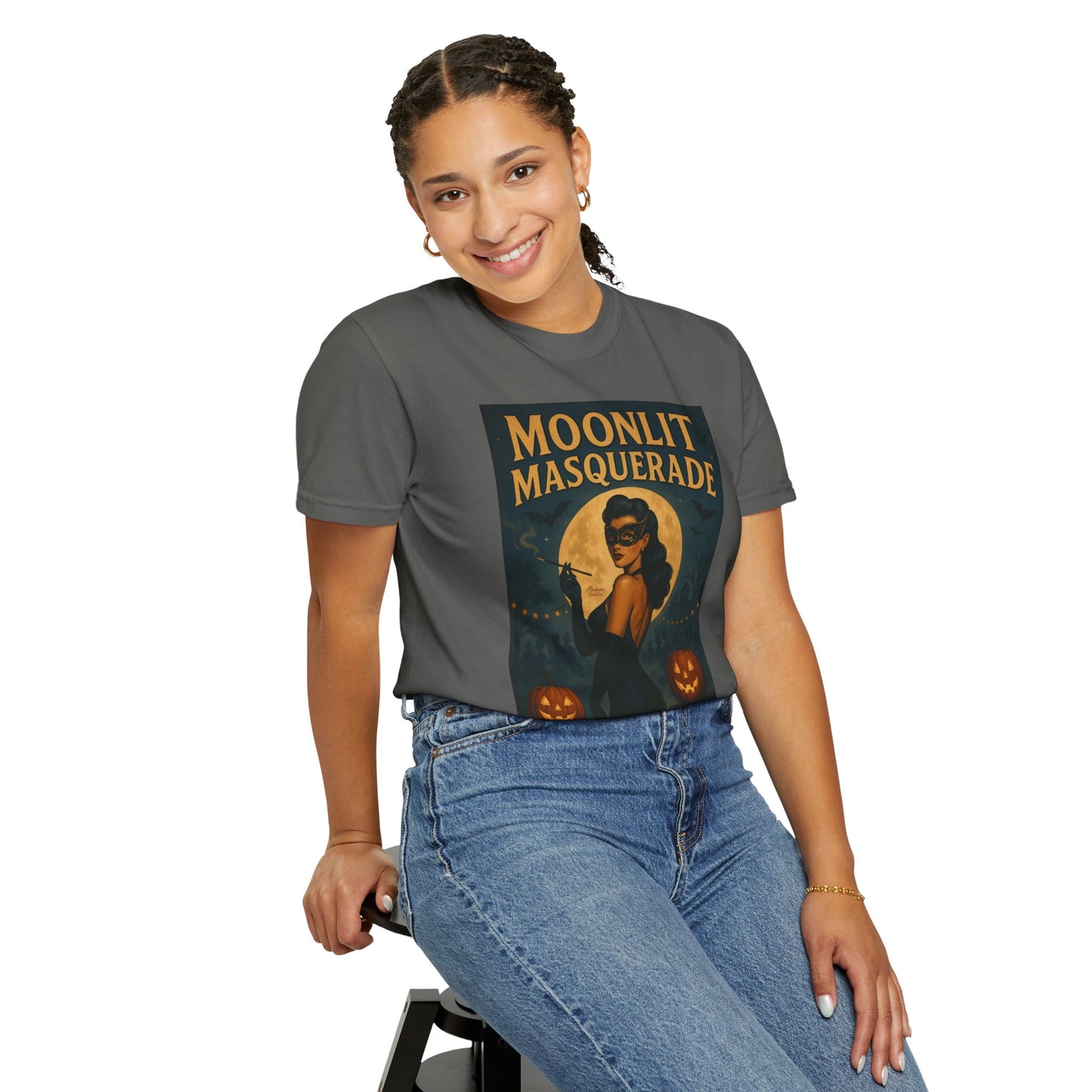 Moonlit Masquerade Halloween Unisex T-Shirt – Retro Vintage Masquerade Ball Graphic Tee, Spooky Horror Top - Madame Soulière