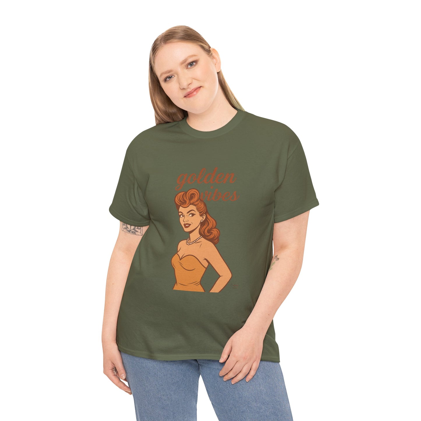 Golden Vibes – Retro Pin-Up Graphic Tee | Unisex Vintage Aesthetic T-Shirt - Madame Soulière