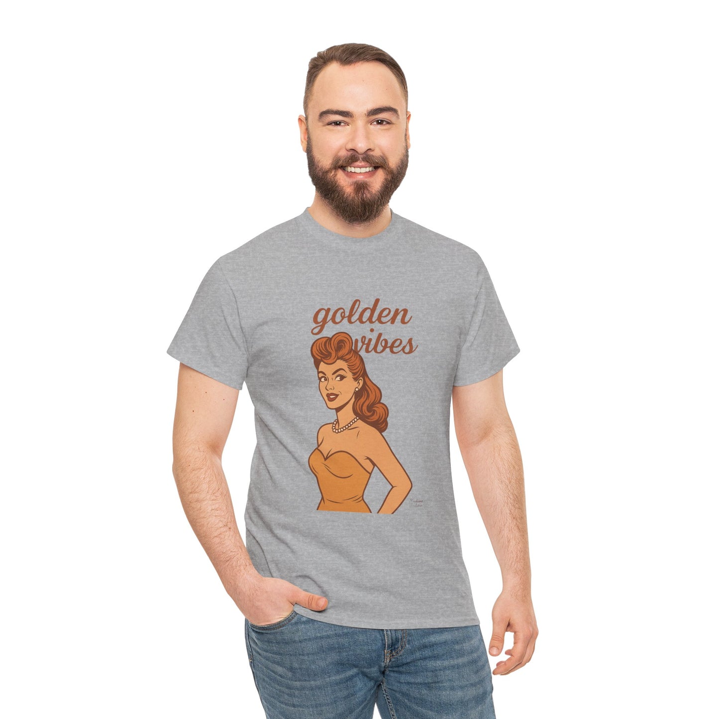 Golden Vibes – Retro Pin-Up Graphic Tee | Unisex Vintage Aesthetic T-Shirt - Madame Soulière