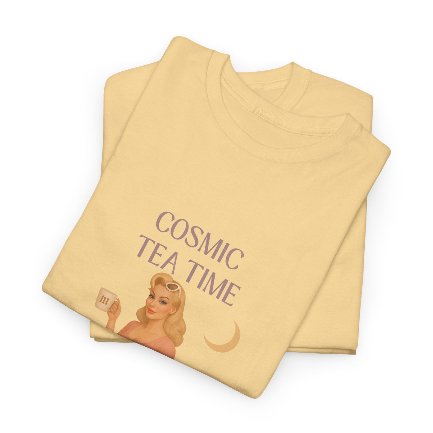 Cosmic Tea Time 111 Unisex T-Shirt – Retro Vintage Graphic Tee, Angel Number Shirt, Spiritual Pin Up Top, Unisex Cosmic Vibes Tee - Madame Soulière