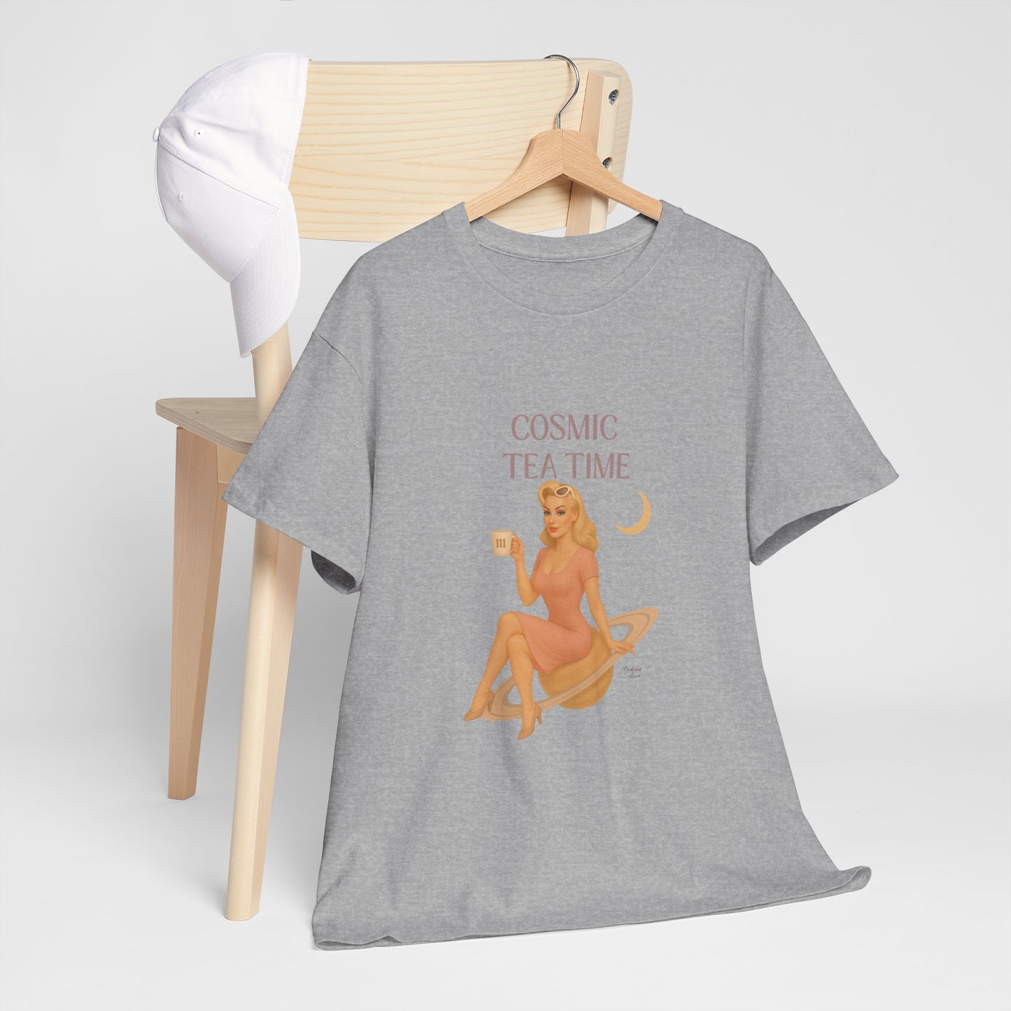 Cosmic Tea Time 111 Unisex T-Shirt – Retro Vintage Graphic Tee, Angel Number Shirt, Spiritual Pin Up Top, Unisex Cosmic Vibes Tee - Madame Soulière