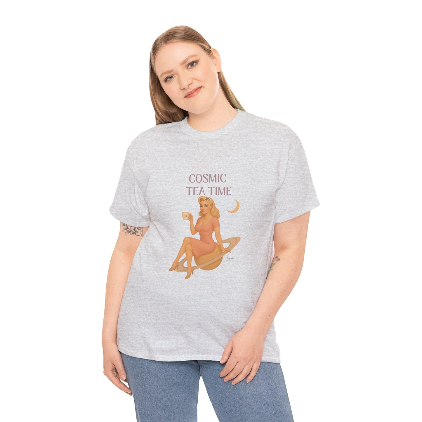 Cosmic Tea Time 111 Unisex T-Shirt – Retro Vintage Graphic Tee, Angel Number Shirt, Spiritual Pin Up Top, Unisex Cosmic Vibes Tee - Madame Soulière