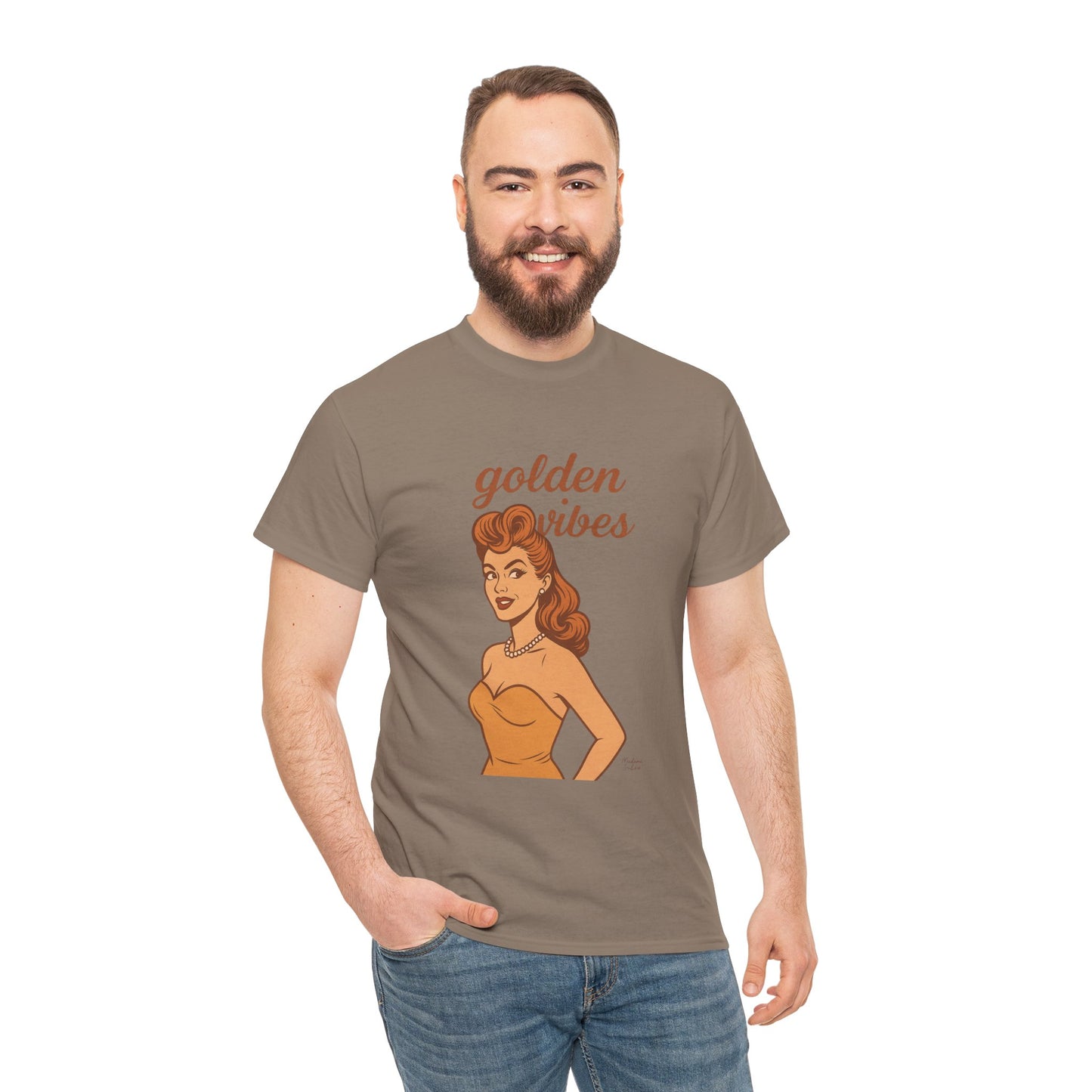 Golden Vibes – Retro Pin-Up Graphic Tee | Unisex Vintage Aesthetic T-Shirt - Madame Soulière