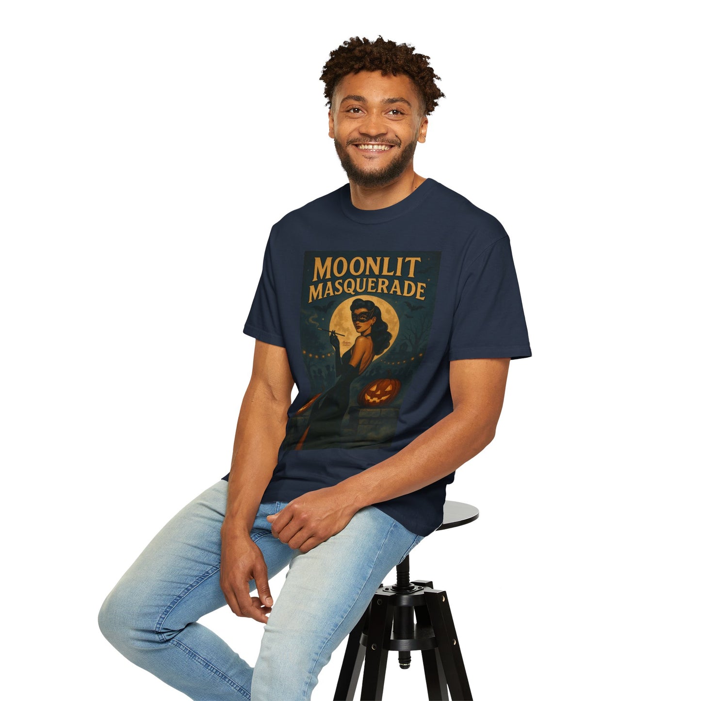 Moonlit Masquerade Halloween Unisex T-Shirt – Retro Vintage Masquerade Ball Graphic Tee, Spooky Horror Top - Madame Soulière