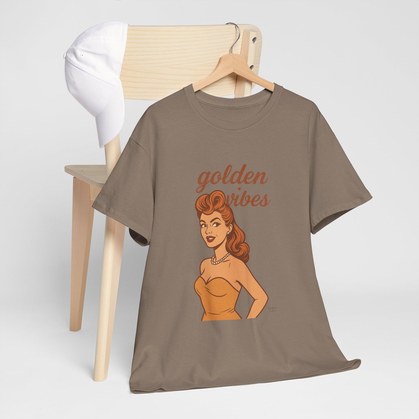 Golden Vibes – Retro Pin-Up Graphic Tee | Unisex Vintage Aesthetic T-Shirt - Madame Soulière