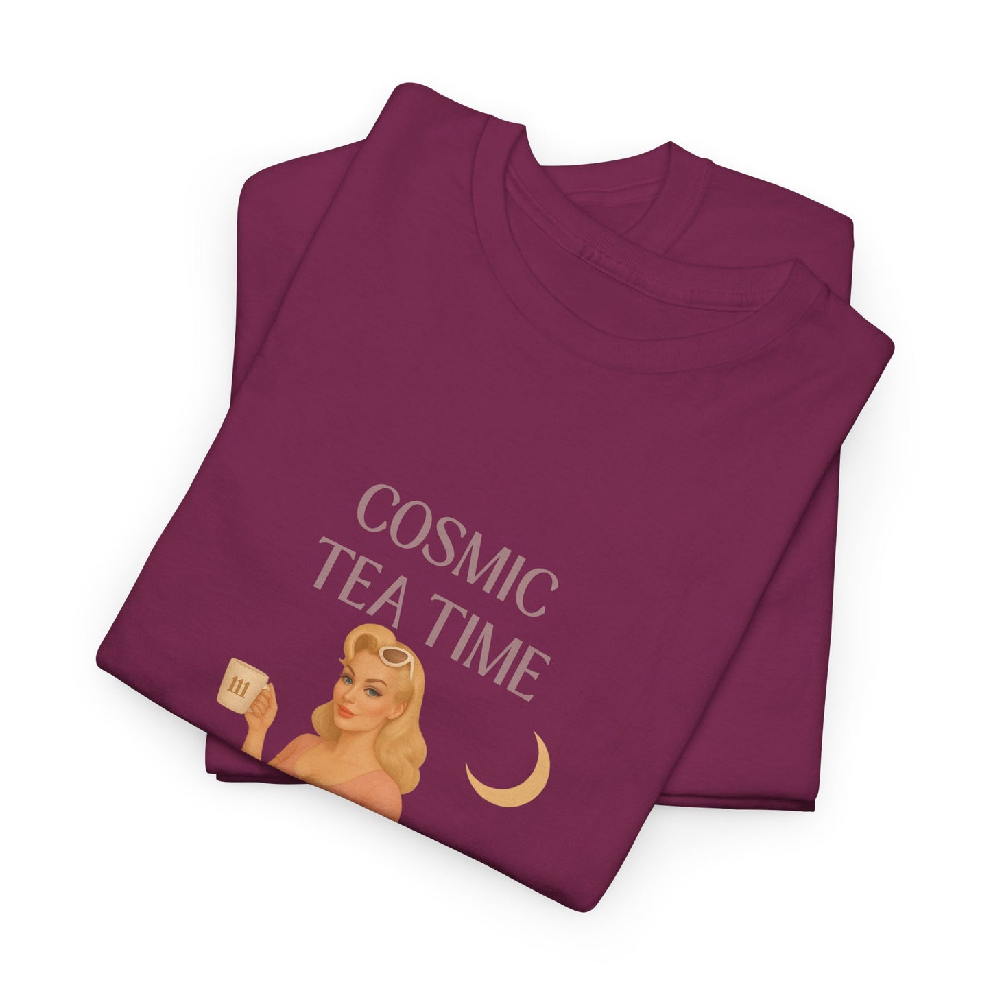 Cosmic Tea Time 111 Unisex T-Shirt – Retro Vintage Graphic Tee, Angel Number Shirt, Spiritual Pin Up Top, Unisex Cosmic Vibes Tee - Madame Soulière