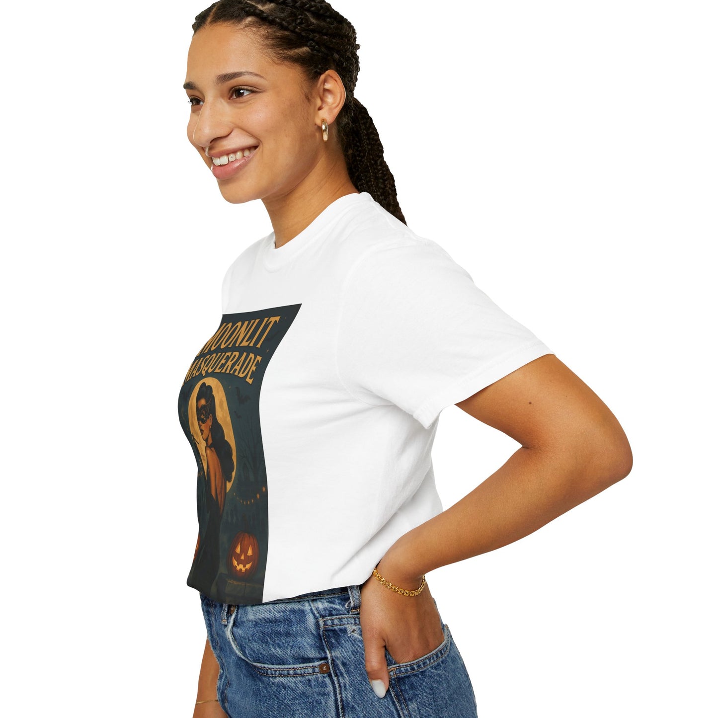Moonlit Masquerade Halloween Unisex T-Shirt – Retro Vintage Masquerade Ball Graphic Tee, Spooky Horror Top - Madame Soulière