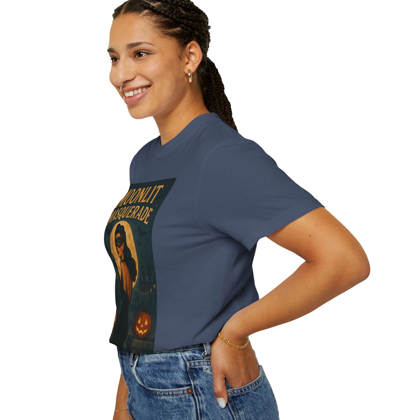 Moonlit Masquerade Halloween Unisex T-Shirt – Retro Vintage Masquerade Ball Graphic Tee, Spooky Horror Top - Madame Soulière