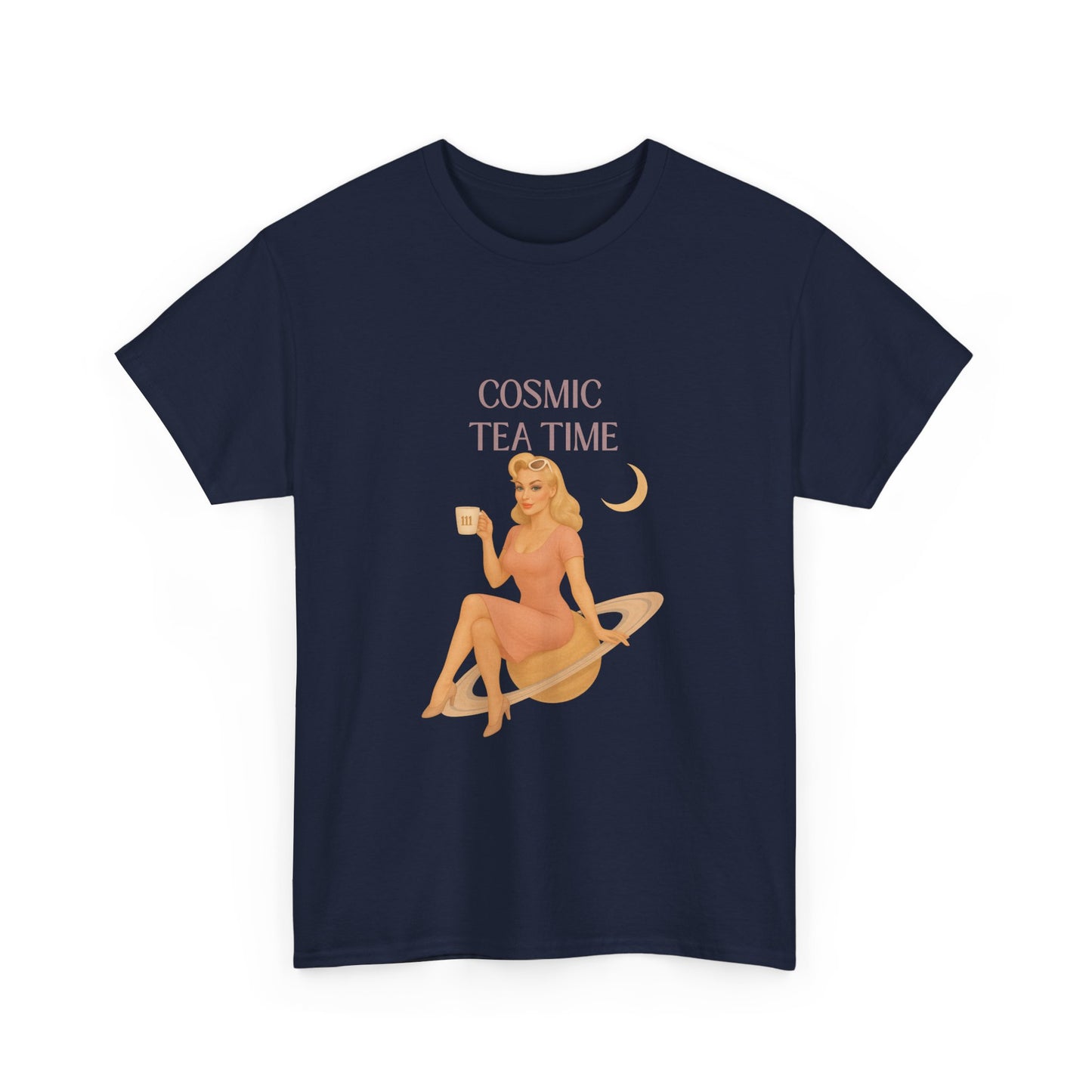Cosmic Tea Time 111 Unisex T-Shirt – Retro Vintage Graphic Tee, Angel Number Shirt, Spiritual Pin Up Top, Unisex Cosmic Vibes Tee - Madame Soulière