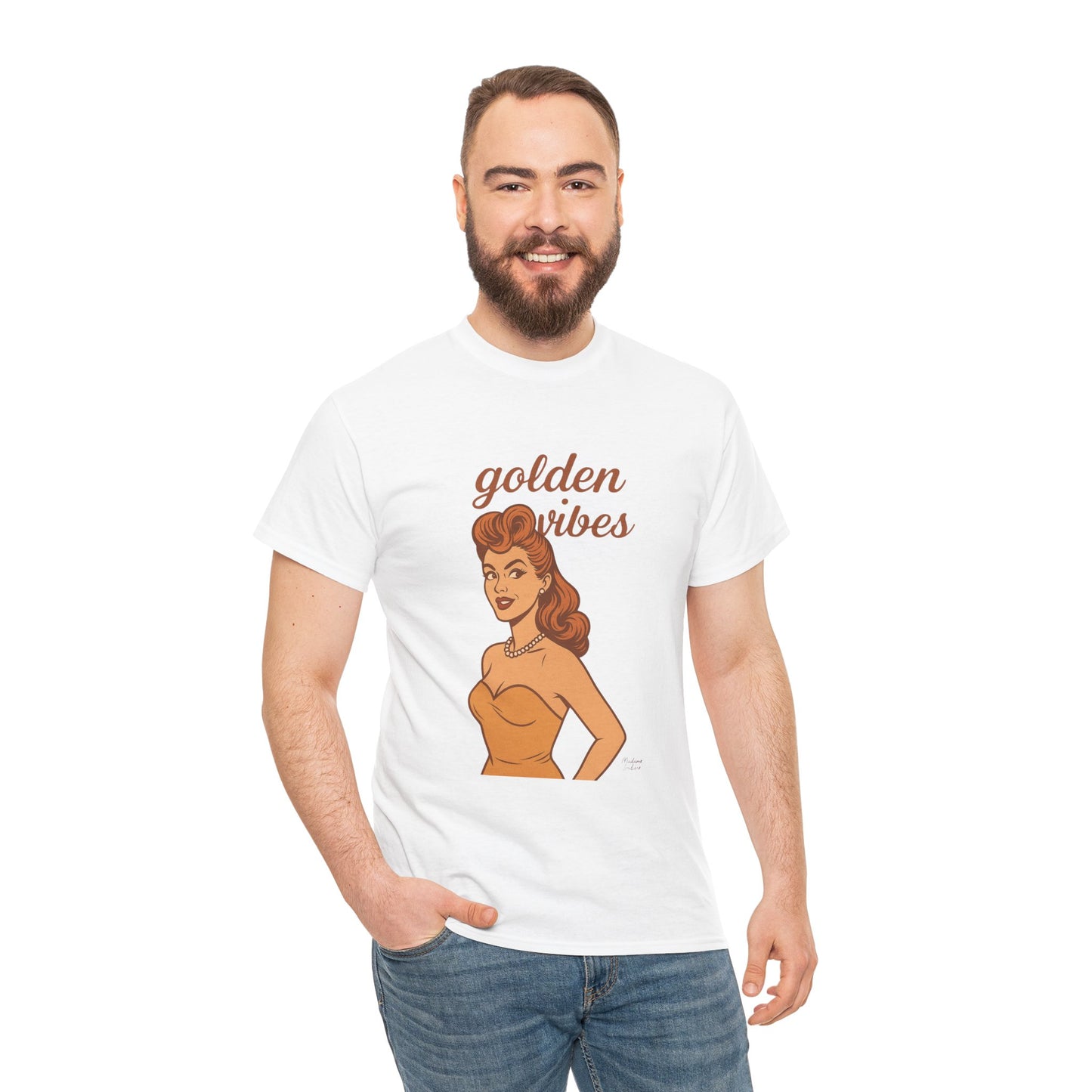Golden Vibes – Retro Pin-Up Graphic Tee | Unisex Vintage Aesthetic T-Shirt - Madame Soulière