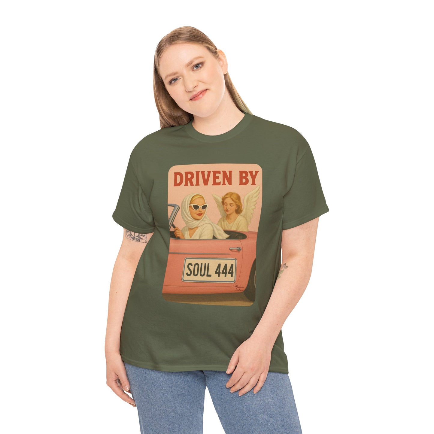 Driven by Soul 444 – Angel Number Retro Graphic Tee | Unisex Vintage Empowerment Shirt - Madame Soulière