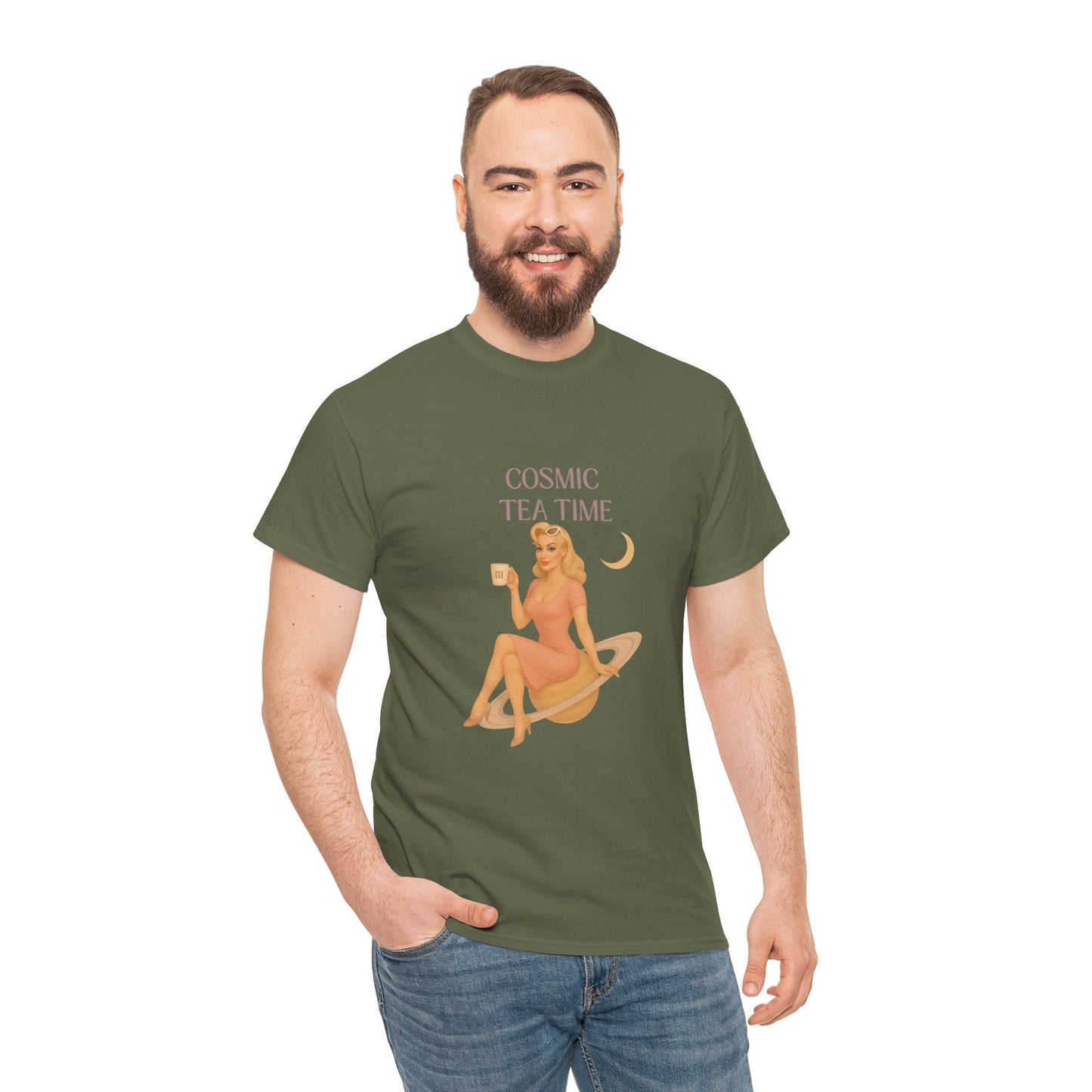 Cosmic Tea Time 111 Unisex T-Shirt – Retro Vintage Graphic Tee, Angel Number Shirt, Spiritual Pin Up Top, Unisex Cosmic Vibes Tee - Madame Soulière