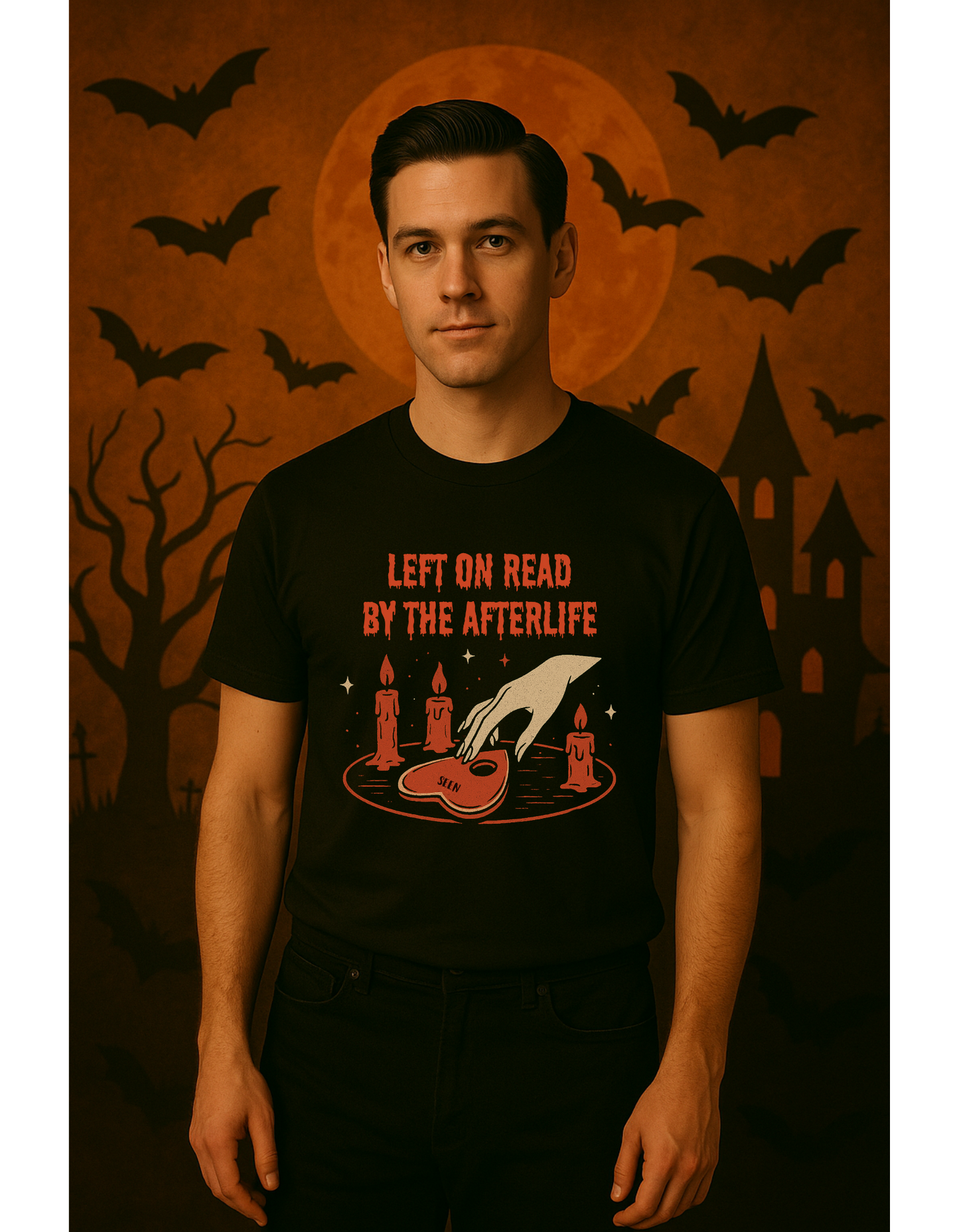 Halloween T-Shirt Unisex – Retro Vintage Design „Left on Read by the Afterlife“ - Madame Soulière