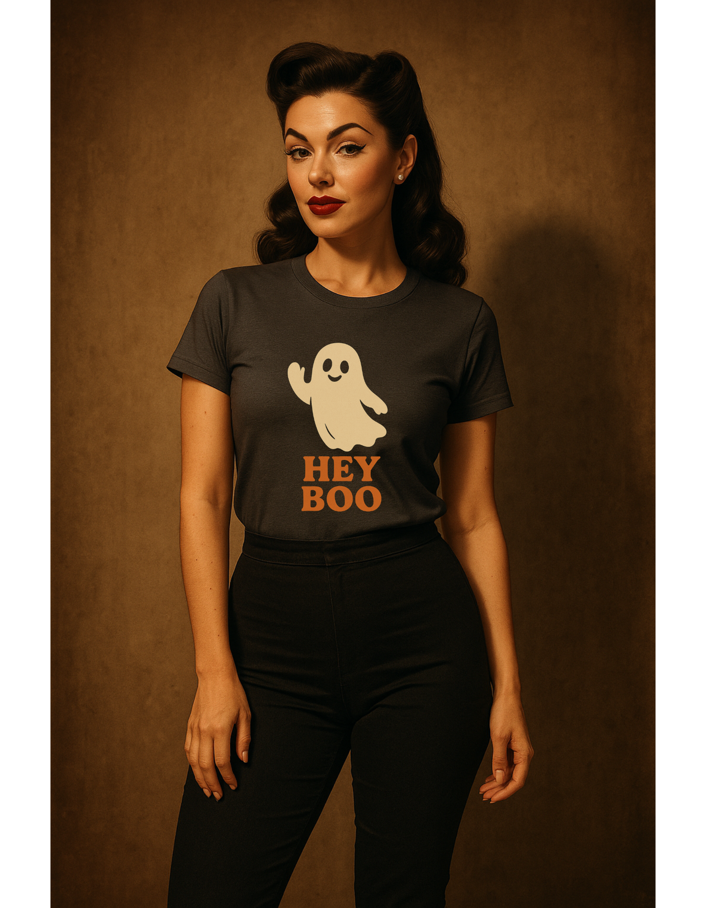 Retro Halloween Ghost T-Shirt – Vintage Pin Up Style Tee, Spooky Season Graphic Top, Hey Boo Shirt for Women & Men - Madame Soulière