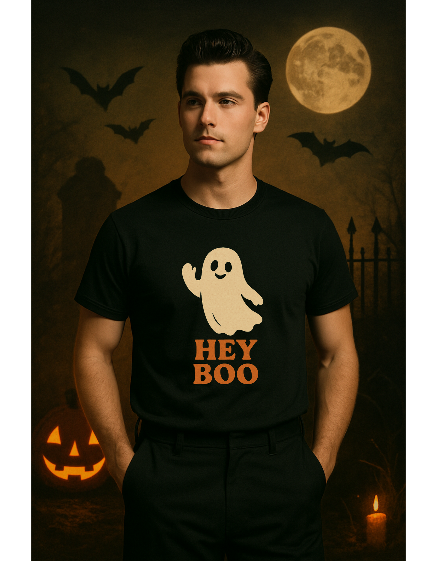 Retro Halloween Ghost T-Shirt – Vintage Pin Up Style Tee, Spooky Season Graphic Top, Hey Boo Shirt for Women & Men - Madame Soulière