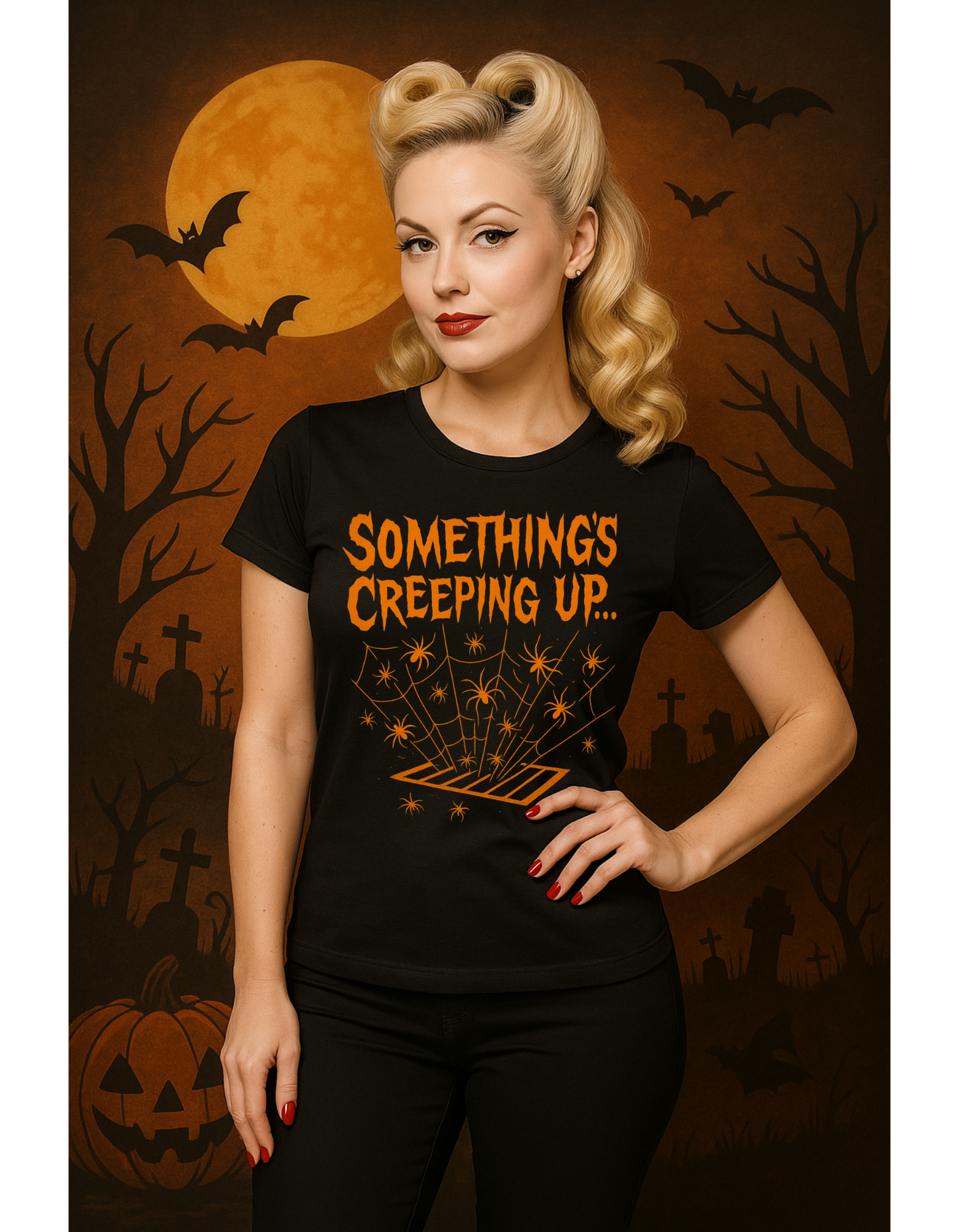 Halloween Creepy Unisex T-Shirt – Something’s Creeping Up Graphic Tee, Retro Vintage Spooky Top, Scary Season - Madame Soulière