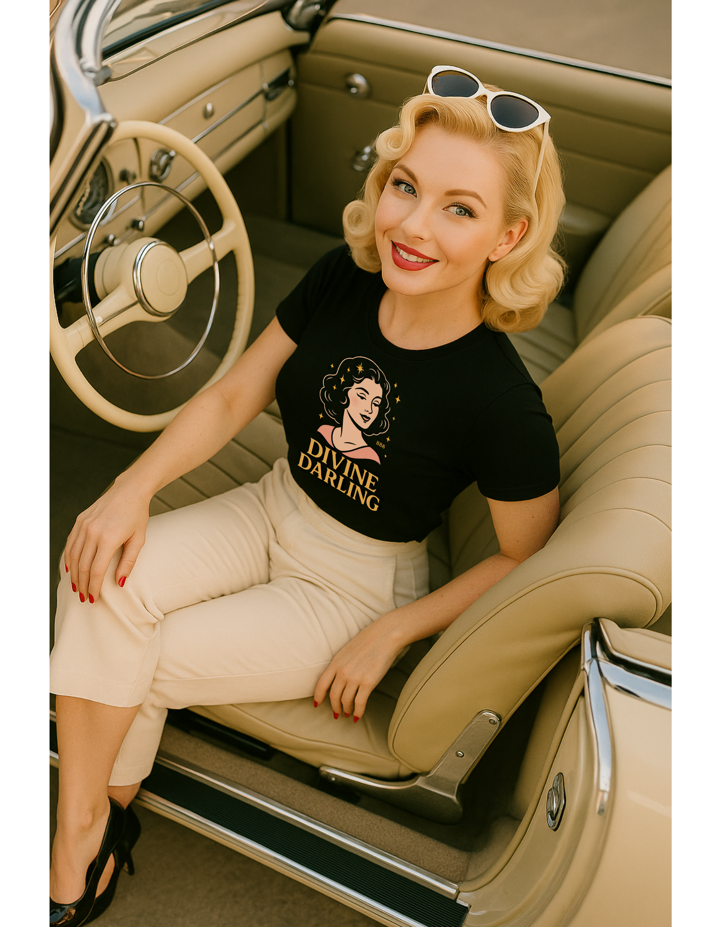 Wearing 888 Like It’s Chanel – Divine Darling T-Shirt, Vintage Retro Unisex Tee, 50s Pin Up Spirit Shirt - Madame Soulière