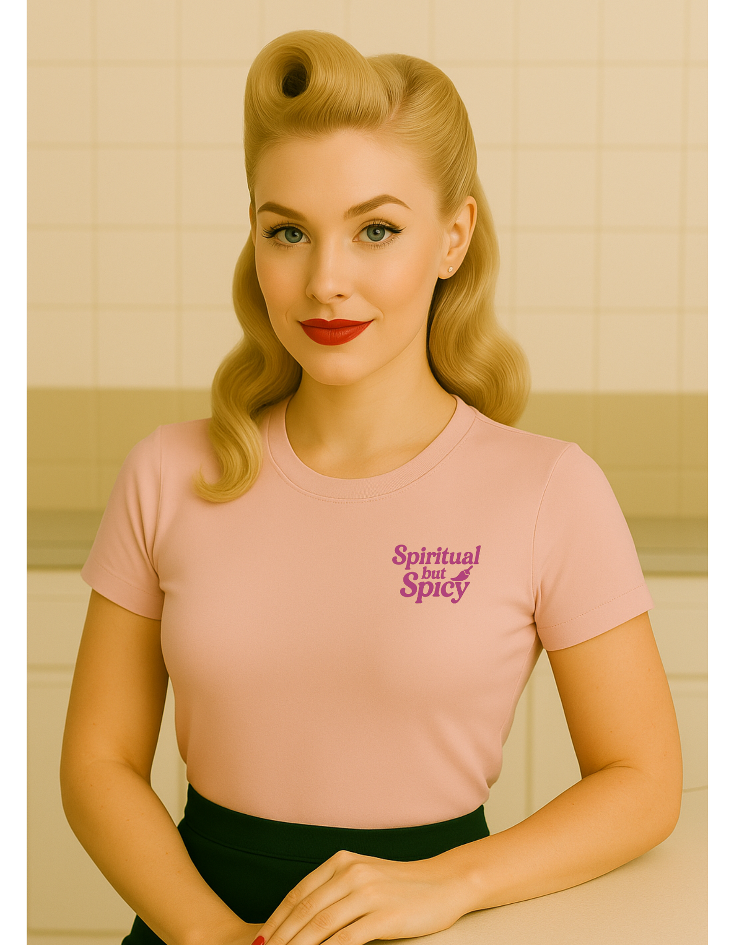 Spiritual but Spicy Unisex T-Shirt – Retro Mini Slogan Tee, Vintage Inspired Graphic Top, Feminine Statement Shirt - Madame Soulière