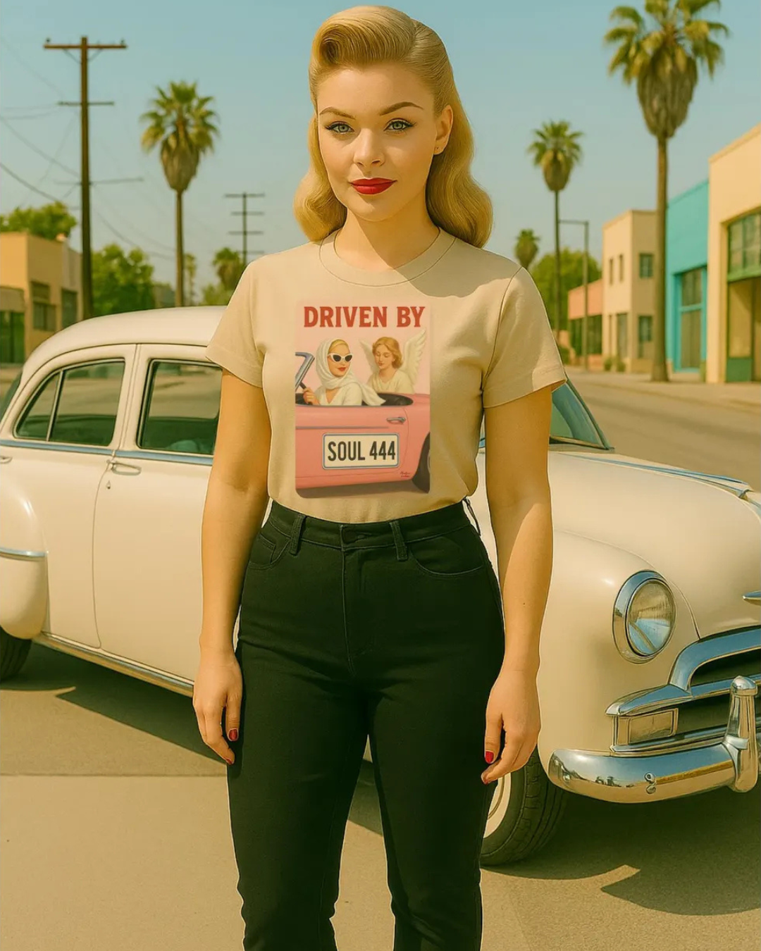 Driven by Soul 444 – Angel Number Retro Graphic Tee | Unisex Vintage Empowerment Shirt - Madame Soulière