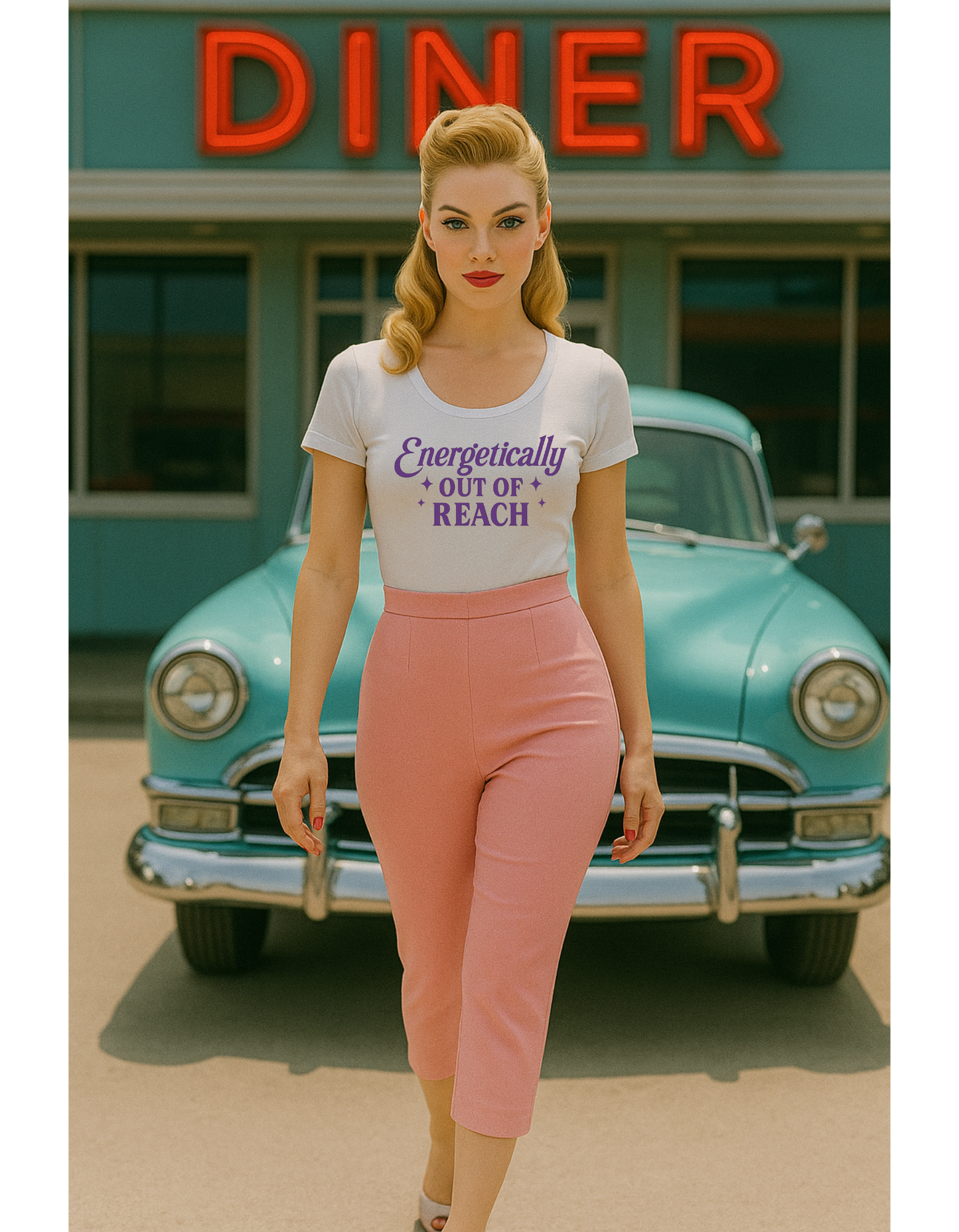 Energetically Out of Reach Unisex T-Shirt – Retro Vintage Graphic Tee, Spiritual Pin Up Shirt, Aesthetic Cosmic Vibes Top - Madame Soulière