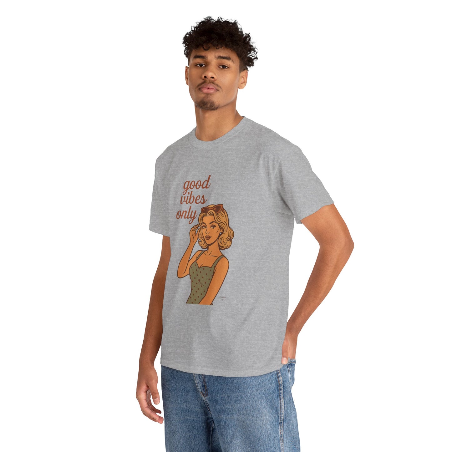 Retro Graphic Unisex T-Shirt – Good Vibes Only Vintage Pin Up Tee, 50s Inspired Feminine Empowerment Top, Spiritual Positive Energy Shirt - Madame Soulière