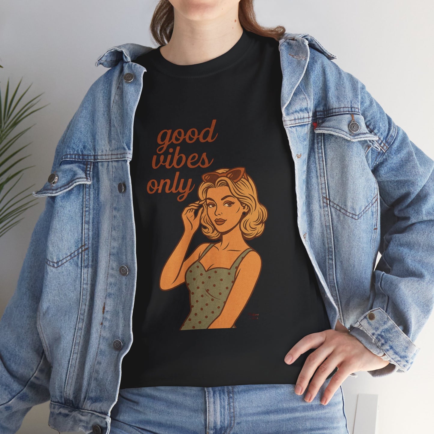 Retro Graphic Unisex T-Shirt – Good Vibes Only Vintage Pin Up Tee, 50s Inspired Feminine Empowerment Top, Spiritual Positive Energy Shirt - Madame Soulière