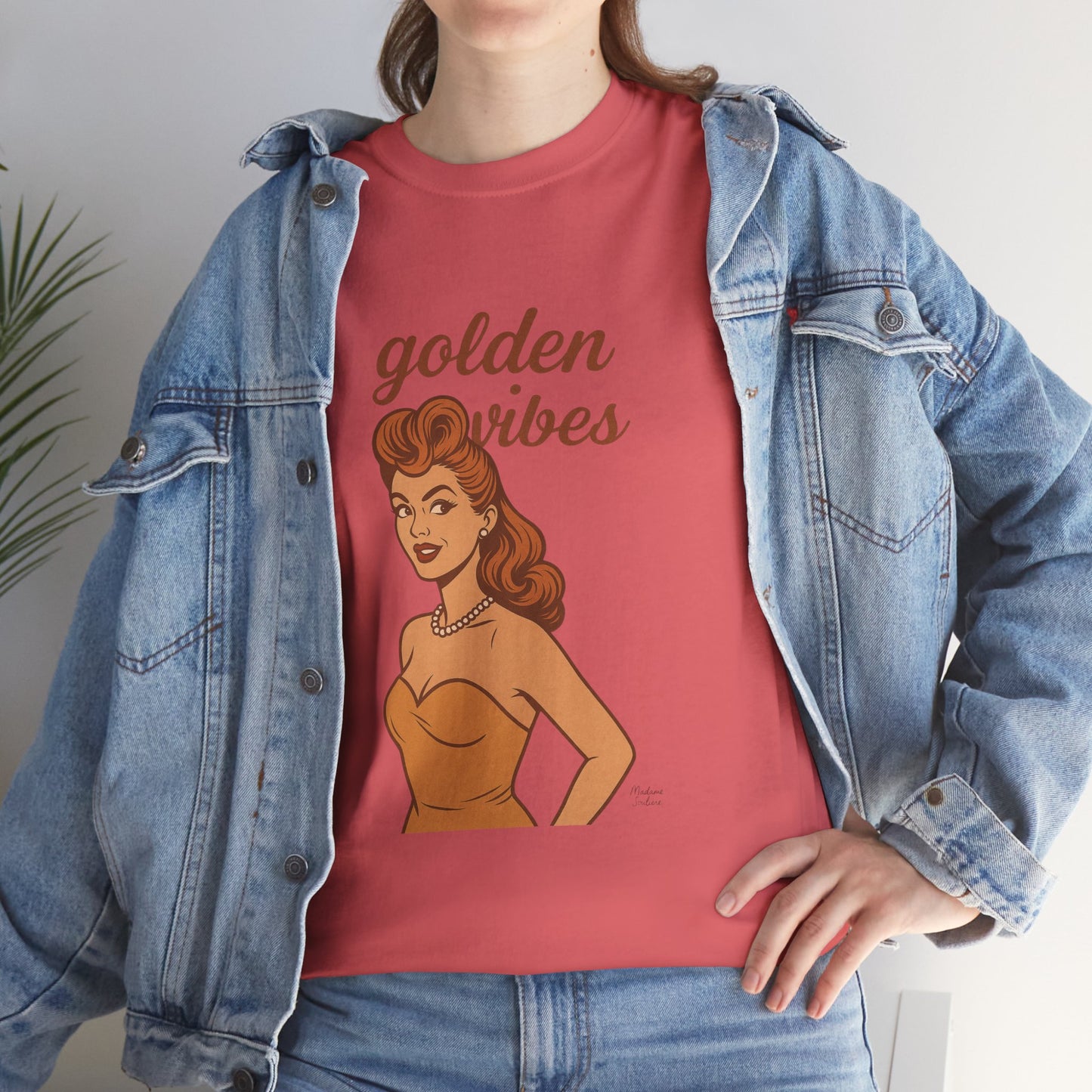 Golden Vibes – Retro Pin-Up Graphic Tee | Unisex Vintage Aesthetic T-Shirt - Madame Soulière