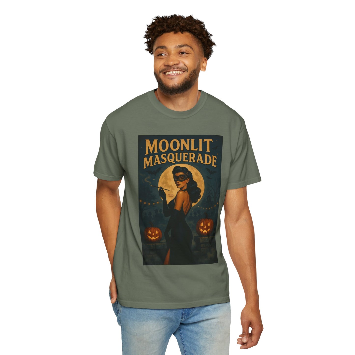 Moonlit Masquerade Halloween Unisex T-Shirt – Retro Vintage Masquerade Ball Graphic Tee, Spooky Horror Top - Madame Soulière